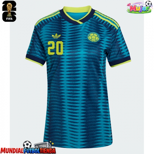 Camiseta Colombia Juan Fernando Quintero #20 Segunda Equipación Replica Mundial 2026 para mujer mangas cortas